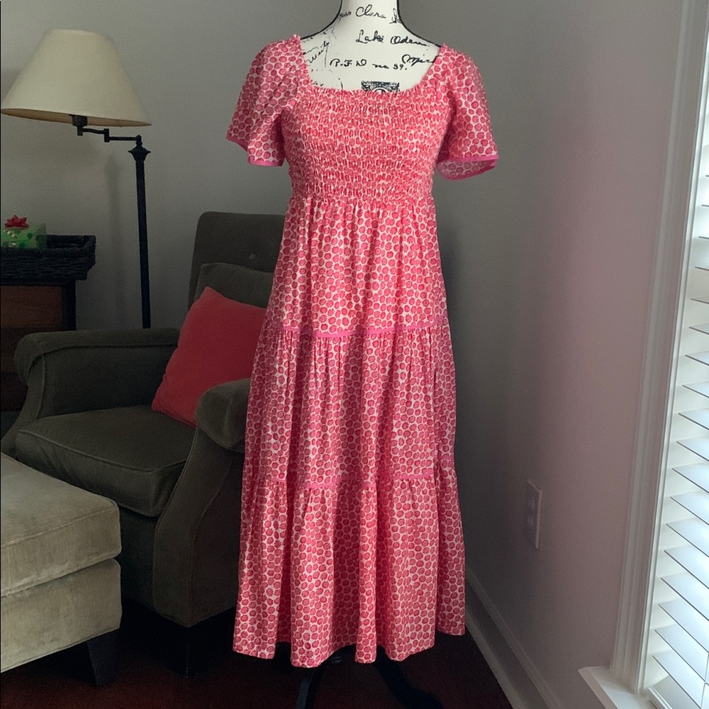 Red and White Floral Tiered Dress